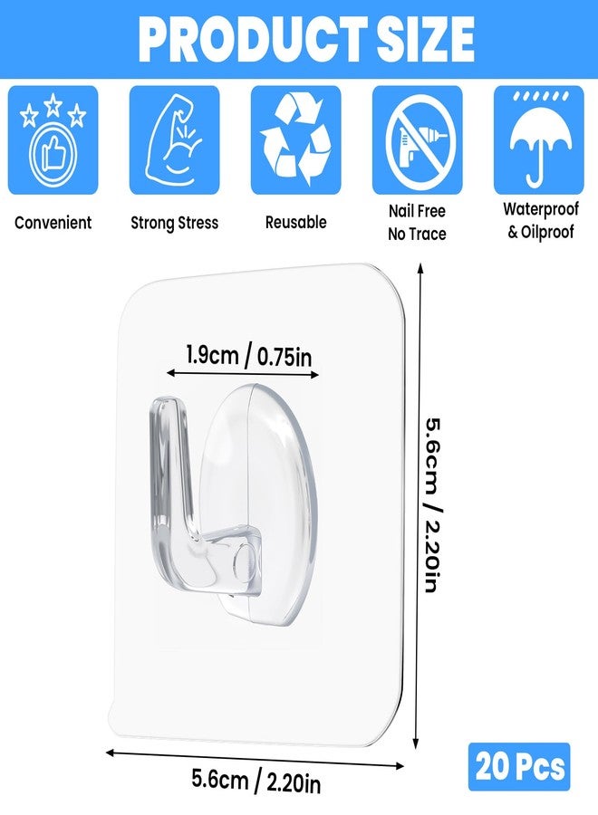 Matwsec 20PCS Self Adhesive Hooks for Hanging, Wall Hooks Transparent Waterproof Sticky Hook for Keys, Bathroom, Shower, Outdoor, Kitchen, Door, Home Improvement, Utility - Image 2